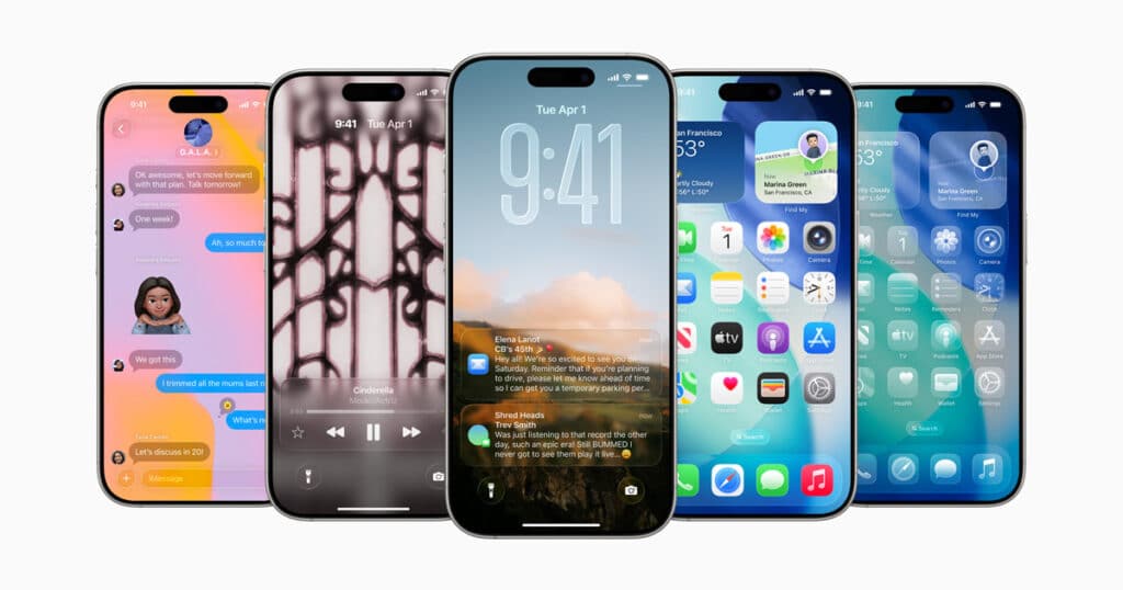 a group smartphones on white background