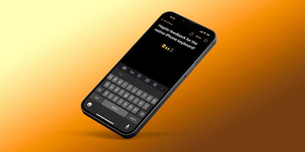 i phone image on yellow background show casing haptic keyboard