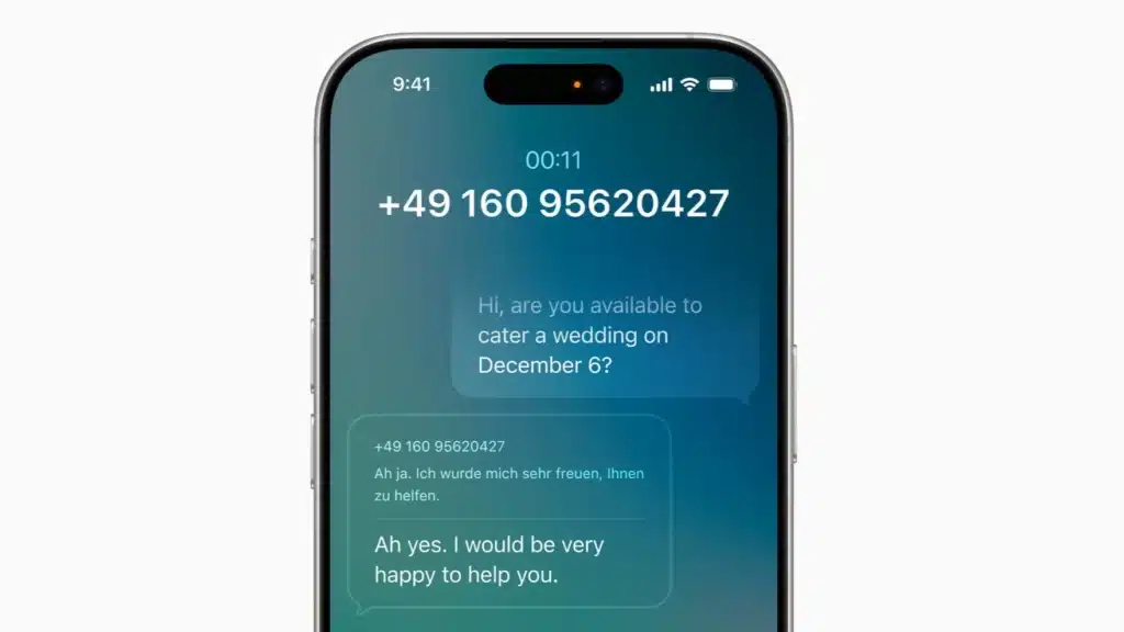 image of an i phone showing live call translation feature from ios 26
