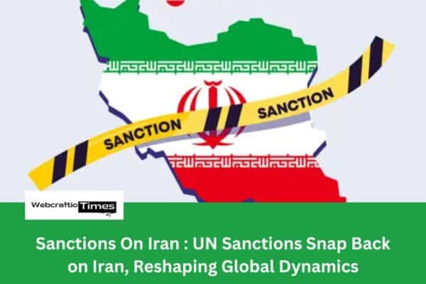 Graphic showing the map of Iran with a yellow "SANCTION" tape across it, illustrating UN sanctions on Iran