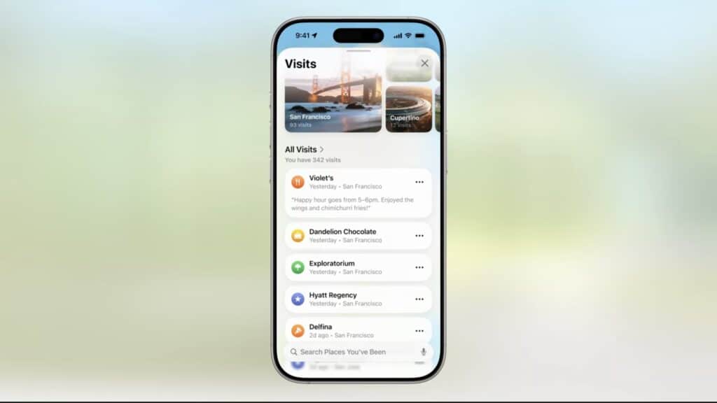 an image describing visited places feature of ios 26