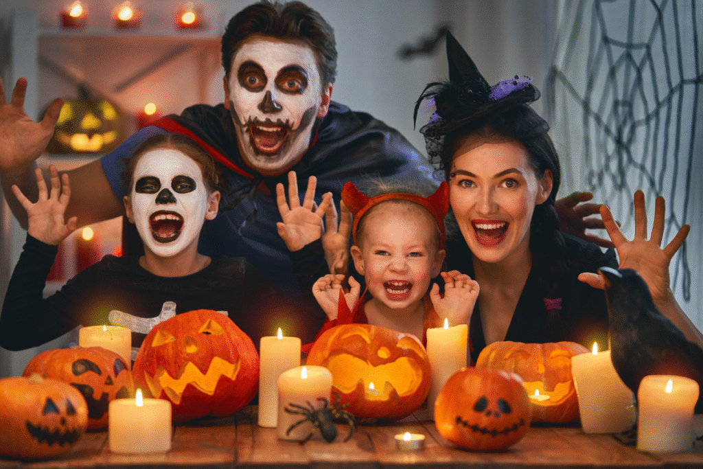 Family in halloween costumes