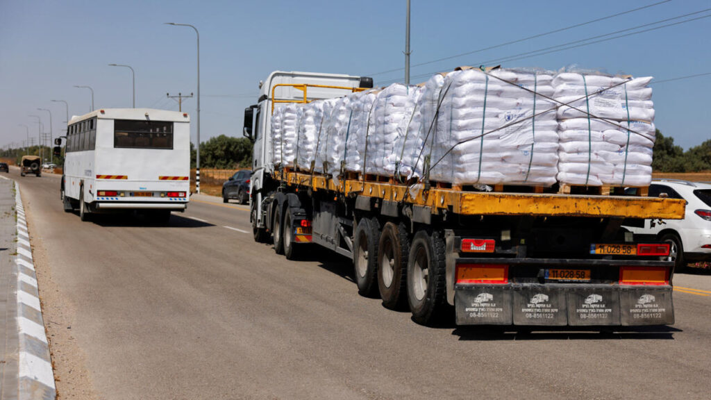 image shows a truck with aid for Gaza,