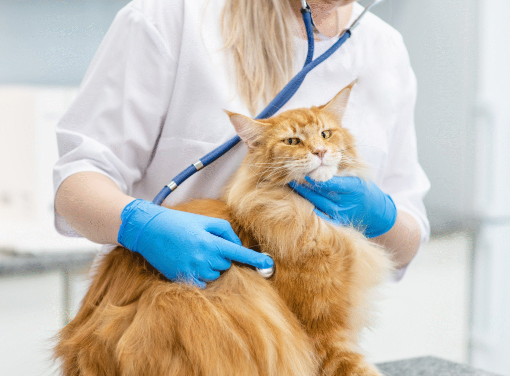 a vet checking up a depressed cat