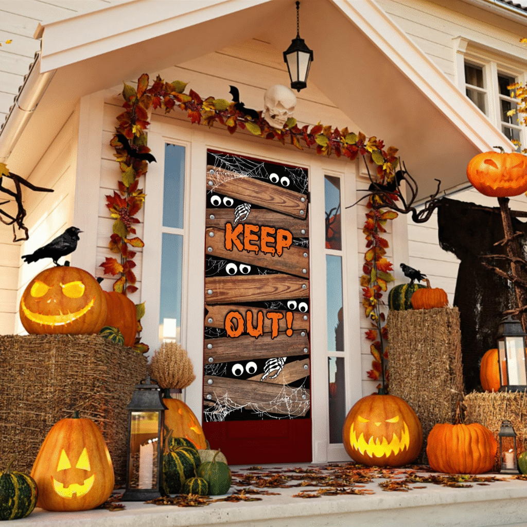 Halloween Door Decor Ideas, a door decorated in halloween theme