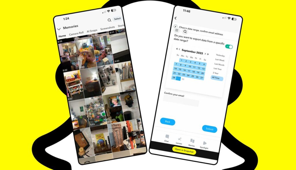 a image with yellow background showing snapchat paid plan for memries