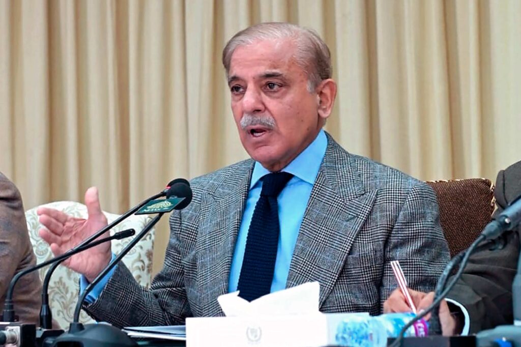 prime minister shahbaz sharif giving speech on azad kashmir latest protests